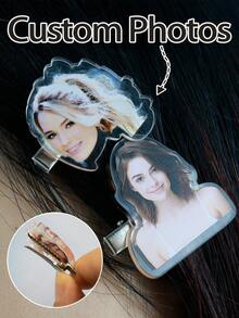 Customized Acrylic Hair Clips With Photo, Name Alligator Flat Hair Claw, Birthday Wedding Accessories - Style a - View 1