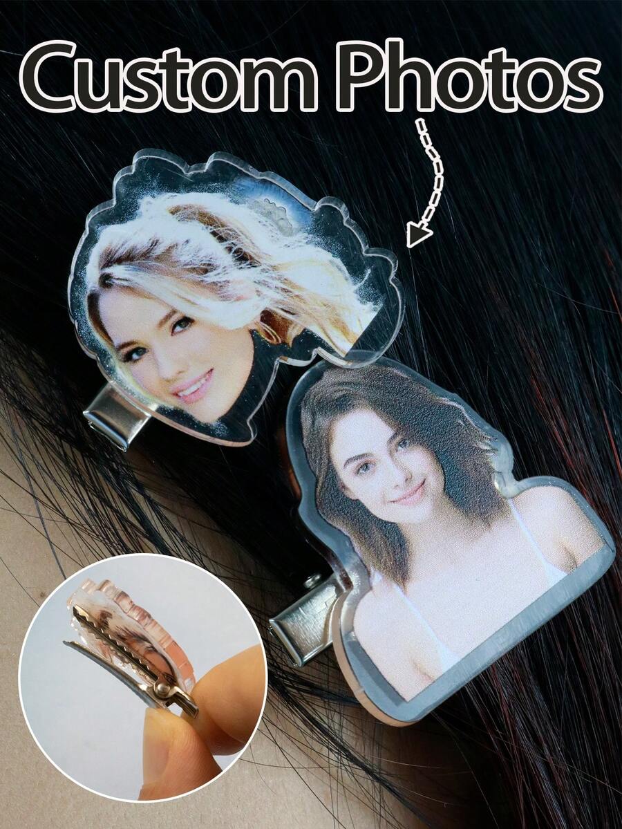 Customized Acrylic Hair Clips With Photo, Name Alligator Flat Hair Claw, Birthday Wedding Accessories - Style a - View 1