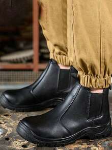 1双男士轻便钢头工装靴，防刺穿，套穿式工装训练靴，橡胶鞋底，女士工作安全鞋，耐用防滑，适用于仓库、工厂、户外、园艺、制造、厨房等场所。 - 黑色 - 查看 6