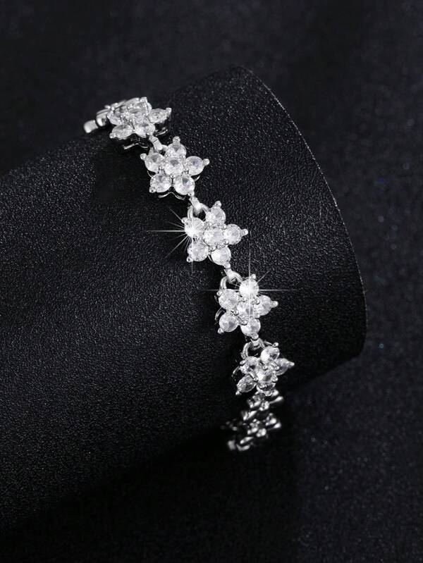 1 pieza Pulsera de lujo con flor de circonita, adecuada para que niños y adolescentes la usen a diario. El mejor regalo para familiares, amigos y hermanas