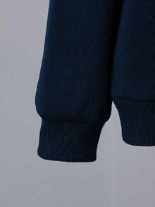 1pc Tween Girl Thermal Lined Thick Warm Hoodie Sweatshirt, Young Student Clothing, Suitable For Kids Autumn/Winter Long Sleeve Top - Navy Blue - View 6