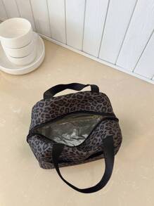 Portable Lunch Bag, Thermal Lunch Box, Bento Bag, Dinner Insulated Bag, Thickened Cute Lunch Fruit Bag For Students, Pink Leopard Print & Floral Lunch Bag, Women Insulated Cooler Bag, Autumn/Winter Fashion Leopard Print Women Wallet - Multicolor - View 9