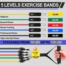 Resistance Bands,Exercise Bands,Resistance Bands For Working Out With Handles For Men And Women,Workout Bands With Door Anchor And Ankle,Strength Training Home Gym Equipment - 18件套裝-150磅混合裝 - 查看 3