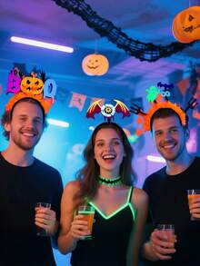 1 Stück Halloween Haarreif - Damen Party Dekoration, fluoreszierendes Kürbis- und Fledermaus-Muster, ohne Stromversorgung, geeignet für Halloween Partys, Halloween Dekorationen, Junggesellinnenabschiede und Familienfeiern