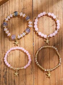 16/32Pcs Bohemian Ocean Style Stackable Handmade Sea Star Pendant Beaded Bracelet Set - For Women Vacation Travel Gift, Beach Party & Casual Daily Wear - Multicolor - View 4