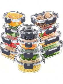 Recipientes de almacenamiento de alimentos de vidrio borosilicato con tapas herméticas, a prueba de fugas, aptos para microondas, seguros para lavavajillas - regalo perfecto para viajes y preparación de comidas