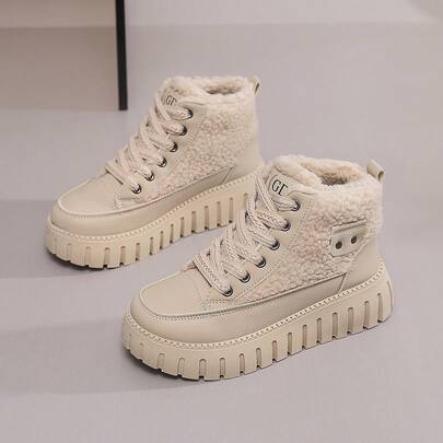 Adidași de zăpadă din fleece pentru femei, cizme de iarnă confortabile și calde, cizme de zăpadă din fleece de iarnă pentru femei, cu vârf înalt