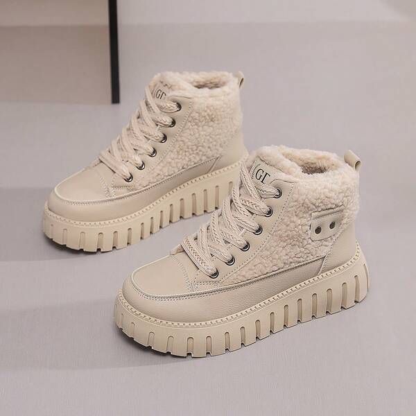 Women's Fleece Snow Sneakers, Comfortable Warm Winter Boots, High-Top Women's Winter Fleece Snow Boots