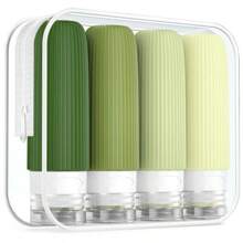 4 piezas Botellas de viaje para artículos de tocador, botellas de viaje a prueba de fugas, envases de silicona exprimibles, accesorios de viaje botellas recargables con bolsa de tocador, accesorios de viaje a prueba de fugas para líquidos y cosméticos como champú o loción. El color y algunos elementos se envían de forma aleatoria.