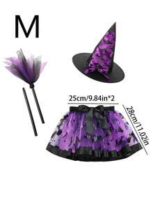 Set fustă scurtă de balet vrăjitoare pentru fete, cu pălărie și mătură, fustă scurtă cu curea elastică pentru dressing de Halloween, prințesă vrăjitoare costumată, violet negru portocaliu, articole de petrecere, decor cameră, cadouri de petrecere pentru copii - Multicolor - Vizualizare 11