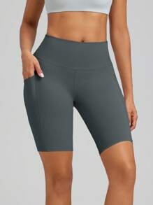 Set de 3 piezas de pantalones cortos/shorts de mujer de cintura alta con control de abdomen, con bolsillos, de tela elástica y transpirable para absorber la humedad, para fitness, deportes al aire libre, yoga, pilates, correr, ciclismo