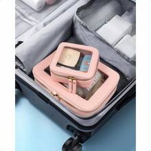 Clear Makeup Bag Small Makeup Bag TSA Approved Toiletry Bag Cosmetic Travel Bag Cute Makeup Bag Organizer Makeup Case Pouch Car Essentials For Women Men - 迷你+大粉紅色 - 查看 7