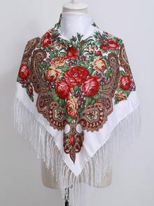 1pc Women's Autumn/Winter Bohemian Style Printed Square Scarf, Large Size Tassel Shawl Wrap Handkerchief, Multi-Scenario Use - Multicolor - View 11