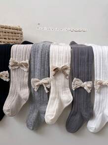 1pc Cute Bow Mesh Tights For Baby Girls & Toddler Girls, Casual Soft Breathable Comfortable