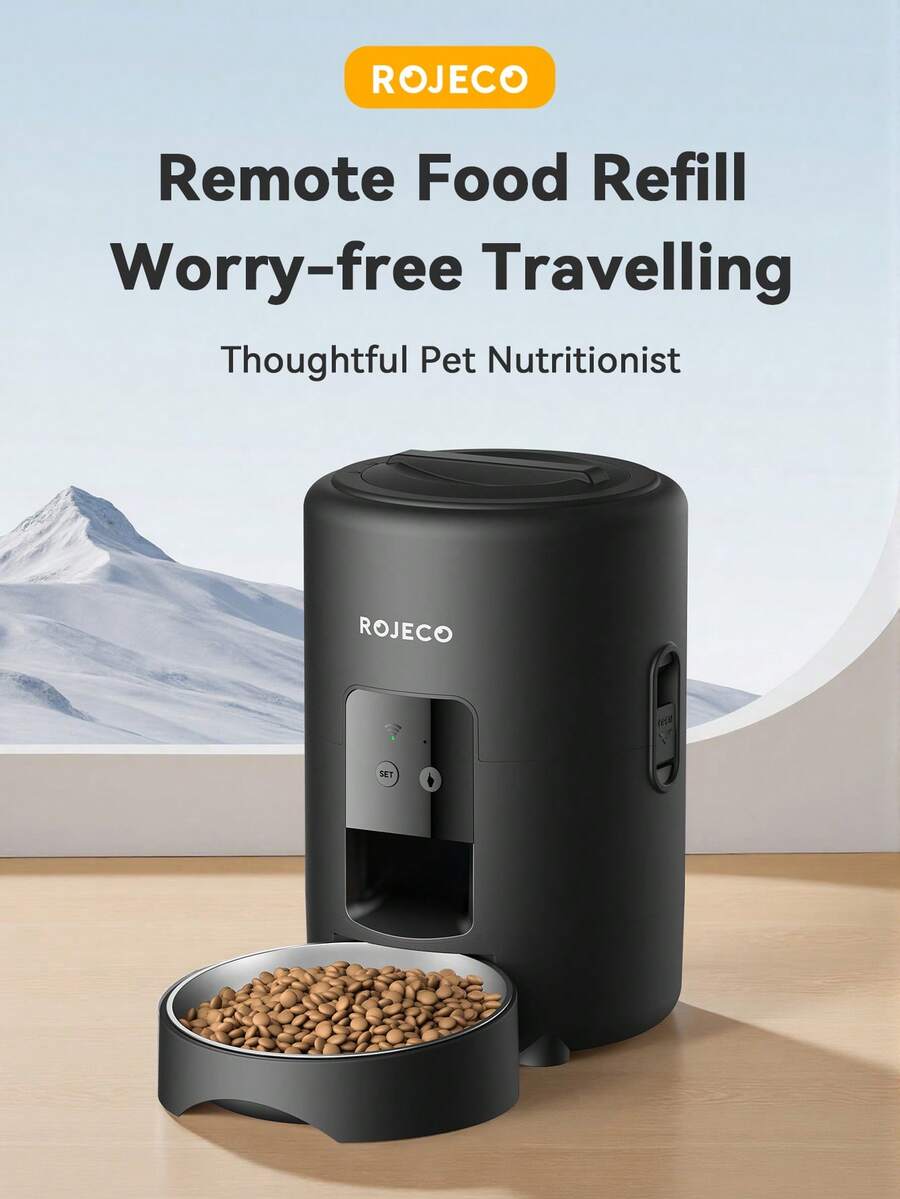 ROJECO 2L Automatic Cat Feeder Stainless Steel Bowl Pet Smart Cat Food WiFi Button Remote Control Auto Feeder For Cats Dog Accessories