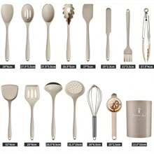 15件套硅胶烹饪用具套装 - 食品级认证，耐热高达446°F（约230°C），不粘锅具套装包含夹子、铲子、勺子、刷子、打蛋器等，厨房小工具，可放入洗碗机清洗。 - 彩色 - 查看 4