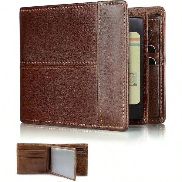 DAQI Carteras para Caballero Billetera de Piel con Función de Bloqueo RFID Billetera para Hombre Cartera Plegable con 14 Bolsillos Tarjetas de Crédito Regalo para Hombre Novio Papá Marrón