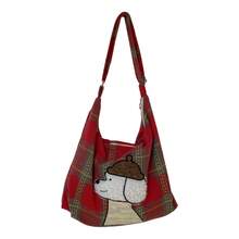 Women Shoulder Bags - 彩虹狗毛呢斜背包-黃格子 - 查看 7