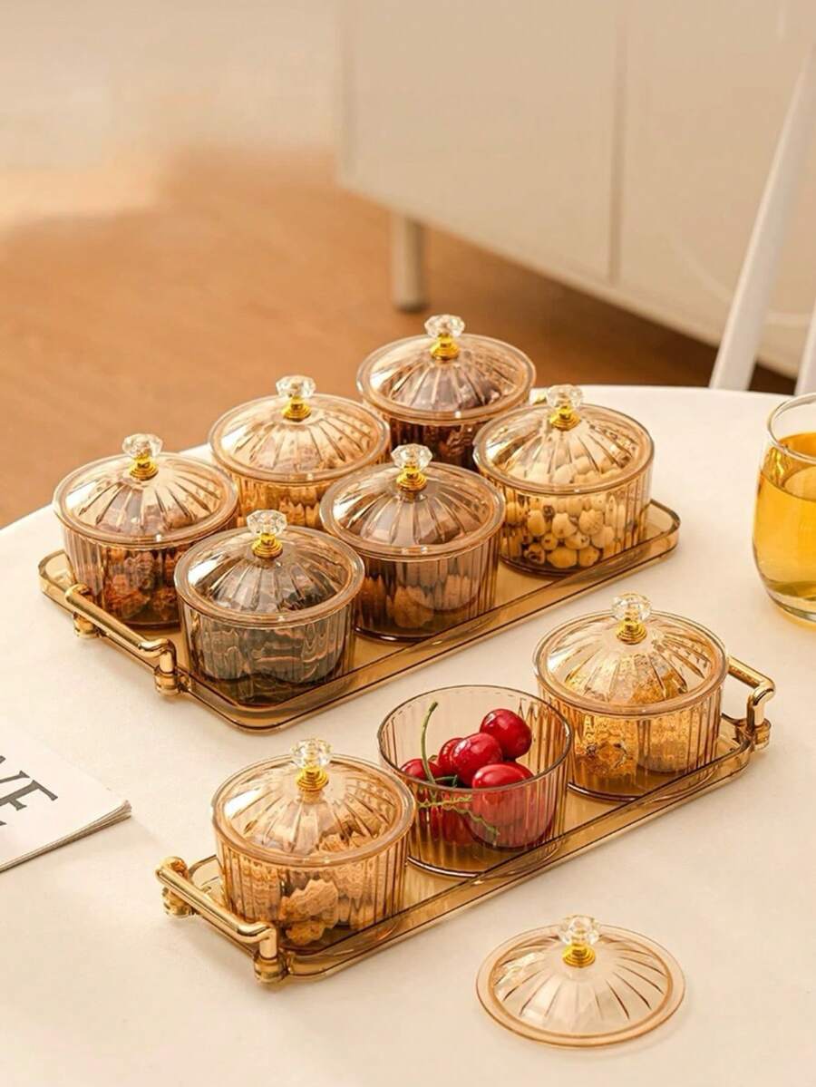 1 Set New Fashionable Design Candy Box With Sealed Lid, Household Storage Container For Candy, Nuts, Snacks, Cookies - Gold - View 1