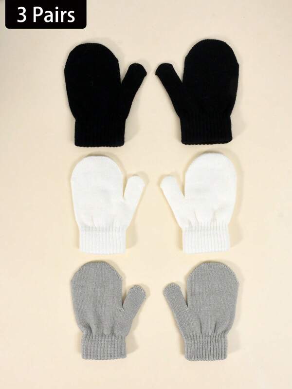 3 pares de luvas elásticas sem dedos de malha para bebês e crianças, luvas quentes de outono/inverno para bebês, luvas anti-arranhões para bebês, para mastigar, adequadas para uso casual diário e proteção contra o frio ao ar livre