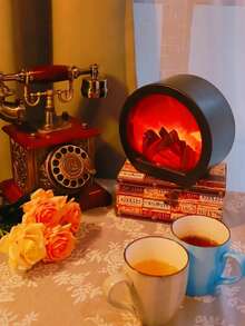 1 件 LED 模拟壁炉灯，创意触摸开关假火焰灯，USB 供电逼真木炭火焰灯笼，圣诞壁炉灯笼，万圣节装饰 - 黑色 - 查看 4