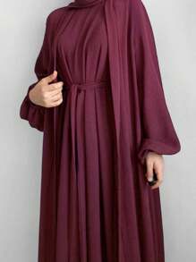 3pcs/Set Muslim Dress + Robe + Belt, Classic Abaya Set - Multicolor - View 2