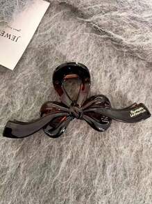 1pc Korean Style Elegant Bowknot Gold Label Hair Clip, Large Size Suitable For Thick Hair, Stylish Barrette For Occiput Hair Accessories Women Claw Clip
