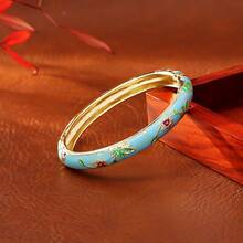 1 pieza Nuevo brazalete de estilo bohemio con baño de oro, esmalte y cloisonné con diseño floral, adecuado para joyería de mujeres y niñas