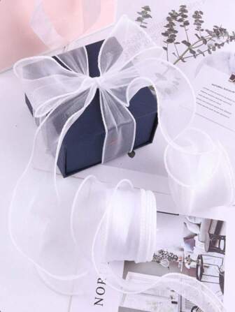 1 条半透明欧根纱丝带，带卷边，适用于花束、礼品包装、蛋糕装饰、婚礼、装饰蝴蝶结，适合圣诞礼物和节日派对装饰