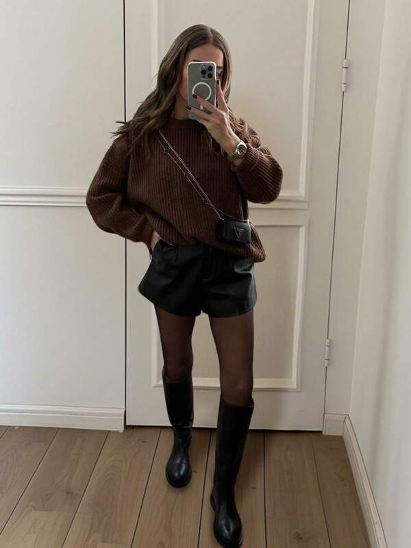 كنزة صوفية محبوكة بياقة مستديرة وأكمام طويلة للنساء، إصدار عادي، طراز كلاسيكي بسيط وكاجوال، مناسبة للارتداء اليومي في فصلي الخريف والشتاء