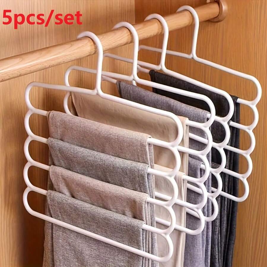 5pcs Pants Rack 5-Layer Plastic Pants Hangers, Non-Slip Space Saving Closet Organizer For Trousers And Scarves, Wardrobe Clothes Storage Rack Multifunctional Household Saving Space Multi Layer Trousers Hanger Pants Closet Color Clothes Peg 5 Layers Clothes Hangers Non-Slip Pant Storage Rack Cloth Rack With Multiple Functions For Hanging And Storage