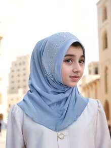 1pc Sequined Solid Color Elastic Convenient Beanie Headscarf For Girl, Handmade Chain Decor Hijab Turban Cap