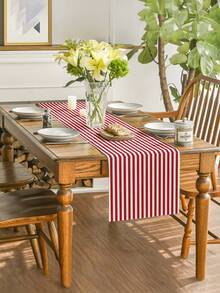 1pc Simple & Fashionable Striped Table Runner, Textured Rectangular Tablecloth, Suitable For Dining Table, Coffee Table, Home Decor - Durable Kitchen And Dining Room Decoration, Table Decor - Red - View 8