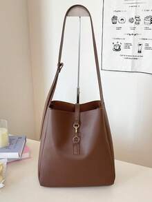 Women's Casual Crossbody Bucket Bag - Solid Color, Dual-Layer PU Material Handbag, Magnetic Closure, Adjustable Shoulder Strap Shoulder Bag - Lightweight Design, Suitable For Commuting, Leisure And Dating, Minimalist Style, Versatile Use - Multicolor - View 14