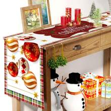 1pc/270pcs Christmas Table Runner, Colorful Christmas Ornament Design Table Runner, Polyester Material, 35x181cm, Winter Christmas Home Party Gathering, Restaurant Living Room Table Center Decor, Indoor Outdoor Dining Table Center Decor, Room Decor, Home Decor, Kitchen, Decorative Style, Kitchen Decor, Room Decor, Christmas Decoration