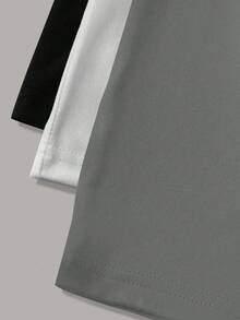 3pcs  set pack conjunto camiseta casual de mujer de unicolor, cuello redondo, manga corta, versátil - Gris Oscuro - Ver 4