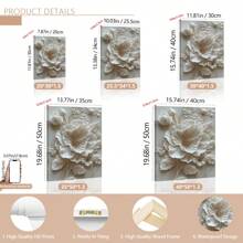 1 幅无框 2D 白色花卉油画艺术品 - 抽象花卉墙面装饰，适合客厅、浴室、办公室等 - 万圣节、圣诞节、新年礼物 - 植物主题，（可选框架）