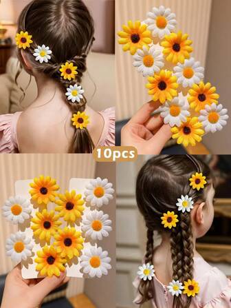 10 件向日葵发夹，韩式发饰，适合送给女孩的礼物