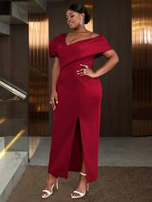 性感女士 V 领前开衩鸡尾酒礼服，适合生日、婚礼宾客、毕业典礼、晚宴、返校节除夕