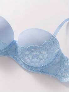 3件套简约性感纯色蕾丝拼接细肩带女士文胸套装 - 彩色 - 查看 6