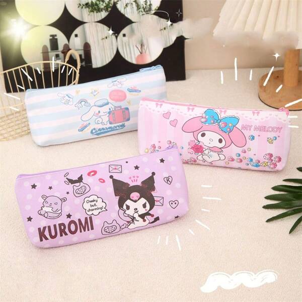 Sanrio 1 Stück Sanrio Stifteetui - Großes Fassungsvermögen, Material PU, Cartoon Design, strapazierfähige Aufbewahrungsbox für Schulmaterial, Geschenk zu Halloween, Thanksgiving, Weihnachten