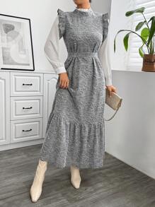 女士休闲系带荷叶边袖口收腰长裙（不含衬衫）、教师装、商务休闲装、返校服、返校节礼服