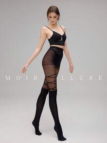 1条经典百搭透明提花连裤袜，适合日常通勤和夜店穿着，舒适透气。 - 黑色 - 查看 2