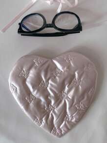 1pc Glasses Pouch Bow Embossed Heart Pink PU Leather With Patterns Heart Shaped Eyewear Storage Case Bow Embossed Pouch Eyewear Accessory
