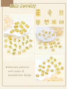 Bộ phụ kiện tóc 70 món, thích hợp cho tóc tết, dây buộc tóc màu vàng, vòng cài tóc nhiều kiểu, hạt trang trí tóc có thể điều chỉnh, phù hợp cho tóc tết, tóc dreadlock và các kiểu tóc khác của phụ nữ và bé gái, bao gồm kẹp tóc, móng vuốt tóc, kẹp tóc, ghim cài tóc, đồ trang trí tóc, phụ kiện đội đầu, trâm cài tóc. - Vàng - Xem 5