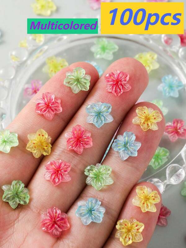 10PCS/30PCS/50PCS/100PCS Colorful Flower Herb Nail Jewelry Multi-Color Mixed Color Transparent Aurora Cherry Blossom Rhinestones Nail Accessories Large Flat Acrylic Nail Decorations 3D Gradient Smudged Cherry Blossom Design Cute Nail Jewelry Resin Nail Art Supplies Women Girls Nail Art Accessories DIY Leisure Art Nail Salon Japanese And Korean Style German And British Style Nail Decorations