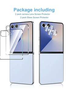 2pcs Screen Protector Compatible With Samsung Galaxy Z Flip 7 (Not For Z FE) (Front Screen Only) And [2pcs] Galaxy Z Flip7 Camera Lens Tempered Glass Protector. 9H Hardness. Bubble-Free. Easy To Install. - Clear - View 2