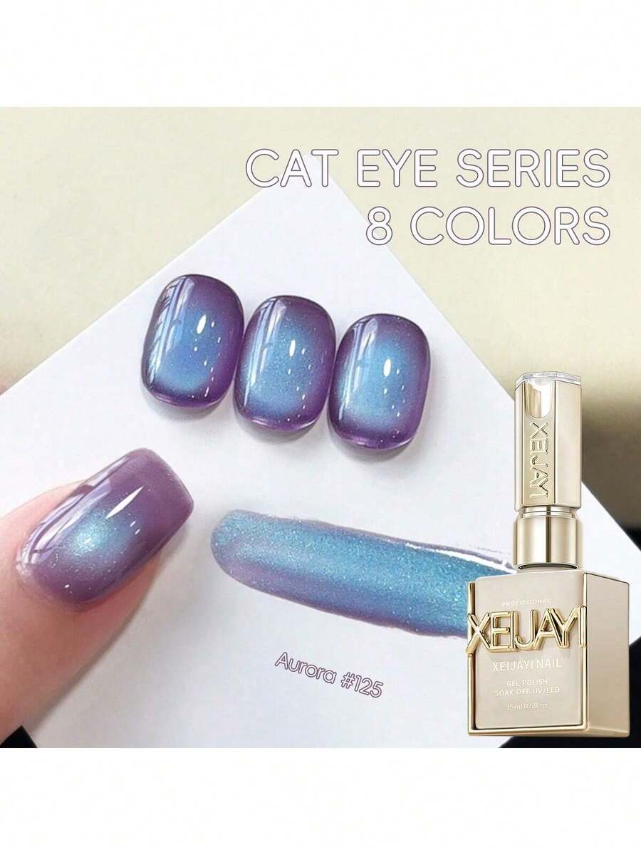 XEIJAYI Purple Series Cat Eye Nail Polish 1Pc 15ml Reflective Cat's Eye Magnetic Nail Gel Soaking UV LED Gel Salon Female Nail Art Tools Fashion Holographic Nail Art - 藍色 - 查看 1