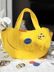 1 件可爱香蕉图案刺绣帆布手提包，方便工作公文包 - 黃色 - 查看 3