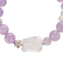 [VE] 1pc High-Quality S925 Silver Natural Amethyst Bracelet, Decorated With Purple Jade, Pink Quartz, Moonstone, And White Quartz Nine-Tailed Fox Carving, Protects Love And Attracts Romance. Suitable For Self, Bestie, Girlfriend, Friend, Or Mother. Jewelry Color Randomly Assorted. - Bracelet - View 4